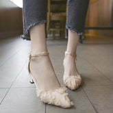 Women's Rubber Stiletto Suede Pointed Toe Ankle-strap Buckle High Heels